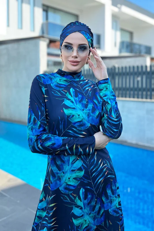 Likralı Tam Kapalı Tesettür Mayo R056 Tropikal – 2. görsel