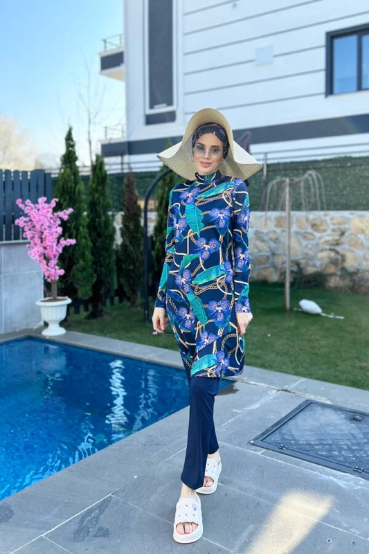 Liralı Tam Kapalı Tesettür Mayo Zincir Orkide R058 Zişan – 3. görsel