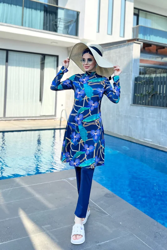 Liralı Tam Kapalı Tesettür Mayo Zincir Orkide R058 Zişan – 2. görsel
