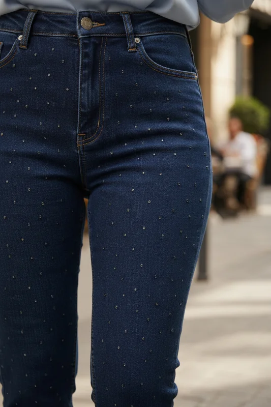 Taş Detay Bootcut Denim Pantolon 35772 Koyu Lacivert – 2. görsel