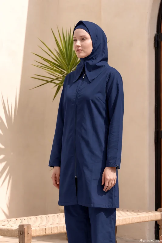 Çift Bone Paraşüt Siyah Biyeli Tam Kapalı Tesettür Mayo 01 Lacivert – 2. görsel