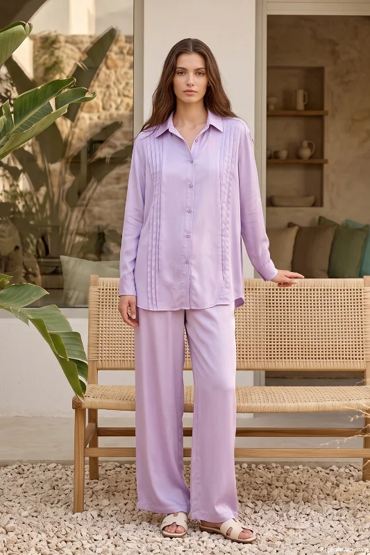 Gömleği Pile Detaylı Pantolonlu Takım 7496 Lila – 3. görsel