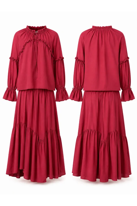 Merwish Fırfır Detay Etekli Takım 1634 Bordo – 2. görsel