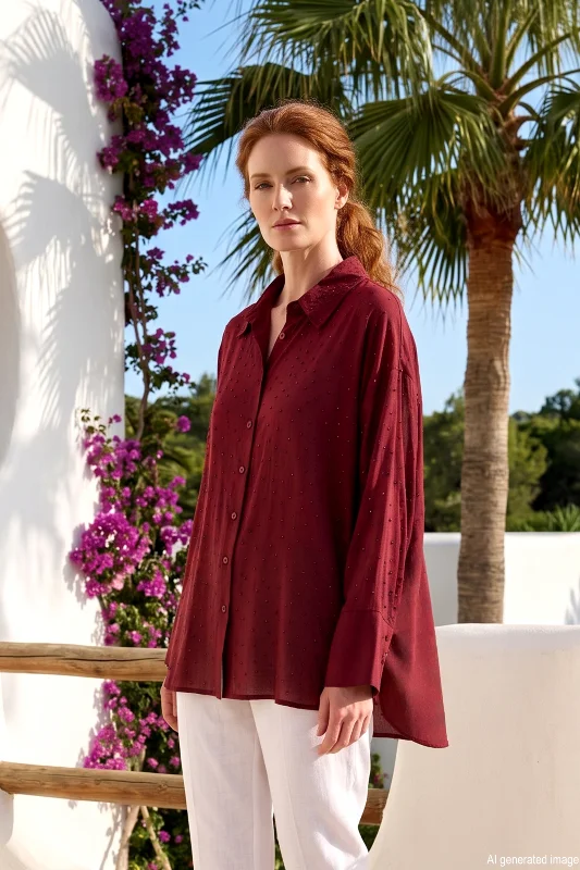 Merwish Taş DetayPamuklu Gömlek 1653 Bordo – 3. görsel