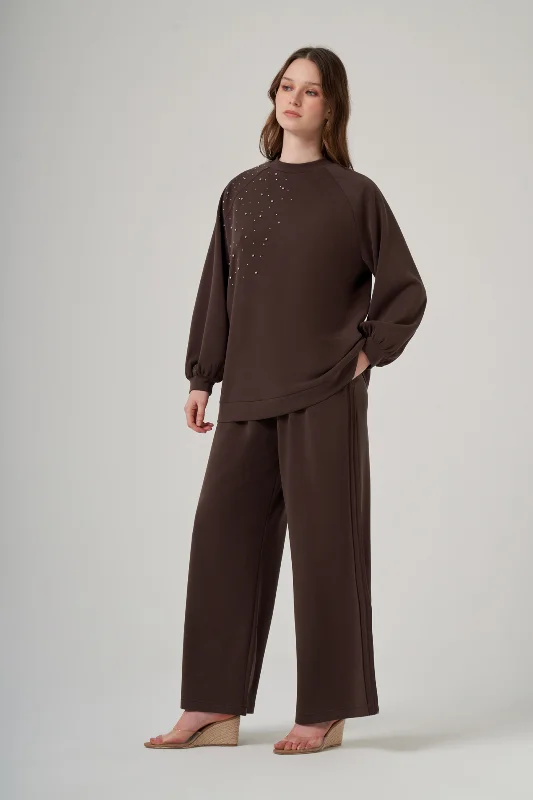 Taş Zımba Detay Tunik Pantolon Takım 1076 Kahverengi – 4. görsel