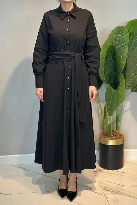 Bağlama Detay Poplin Elbise 13254 Siyah – 2. görsel