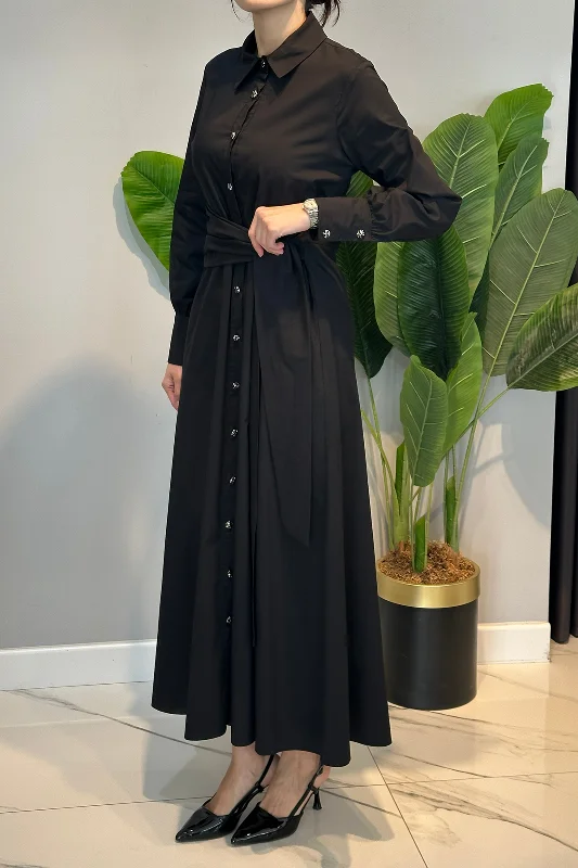 Bağlama Detay Poplin Elbise 13254 Siyah – 4. görsel