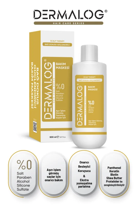 DERMALOG Aşırı Yıpranmış Saçlar Için Bağ Güçlendirici Şampuan & Maske Bakım Seti 2'li – 3. görsel