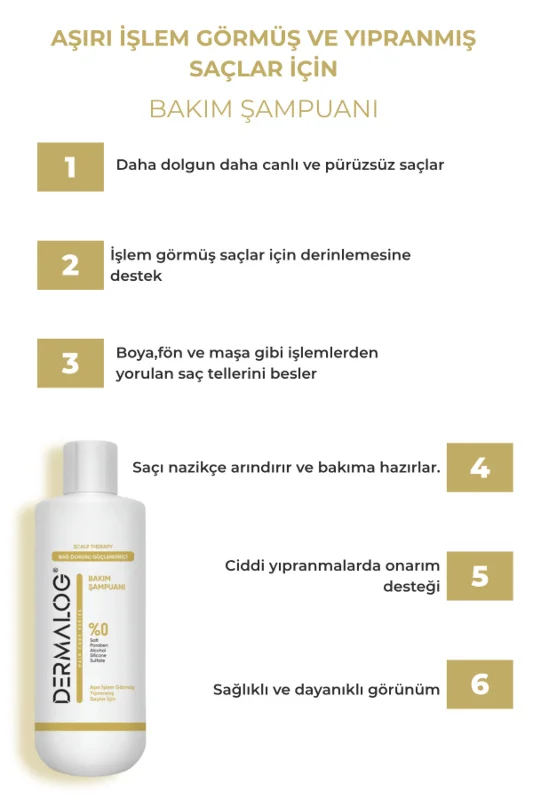 DERMALOG Yanmış Yıpranmış Saçlar Için Pürüzsüzleştirici & Onarıcı Bağ Dokusu Güçlendirici Saç Bakım Seti 4'Lü – 3. görsel