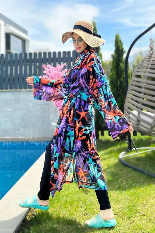 Remsa Tesettür Mayo Üzerine Tek Kaftan Kimono Pareo RP004A Mercan – 2. görsel