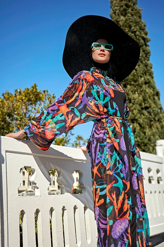 Remsa Tesettür Mayo Üzerine Tek Kaftan Kimono Pareo RP004A Mercan – 3. görsel