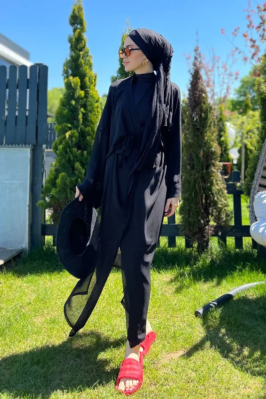 Remsa Tesettür Mayo Üzerine Tek Kaftan Kimono Pareo Düz Siyah RP004 Hatice – 4. görsel