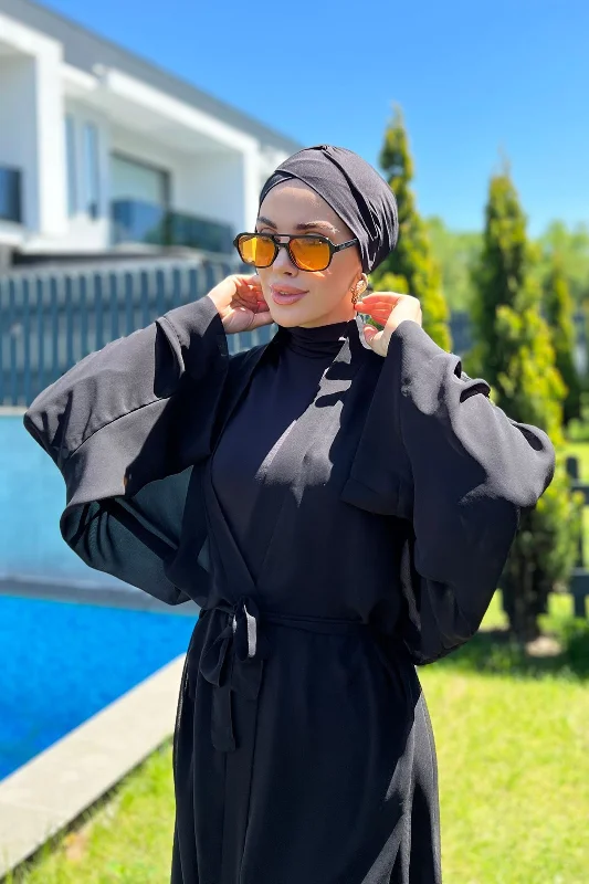 Remsa Tesettür Mayo Üzerine Tek Kaftan Kimono Pareo Düz Siyah RP004 Hatice – 2. görsel