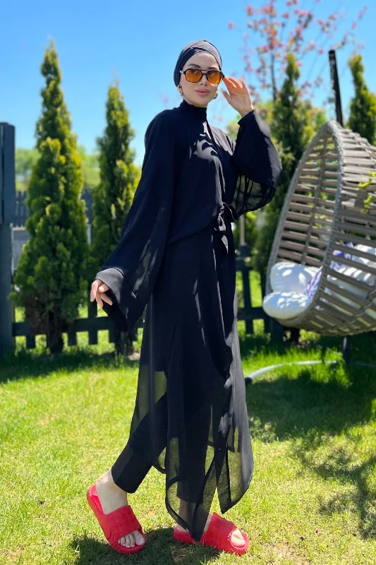 Remsa Tesettür Mayo Üzerine Tek Kaftan Kimono Pareo Düz Siyah RP004 Hatice – 3. görsel