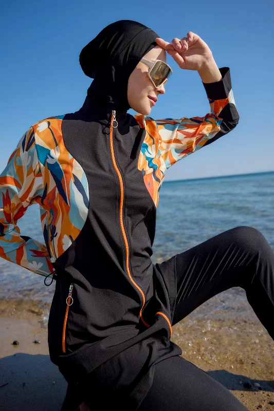 Spor Likra Tam Kapalı Tesettür Mayo R151 Siyah Lotus – 2. görsel