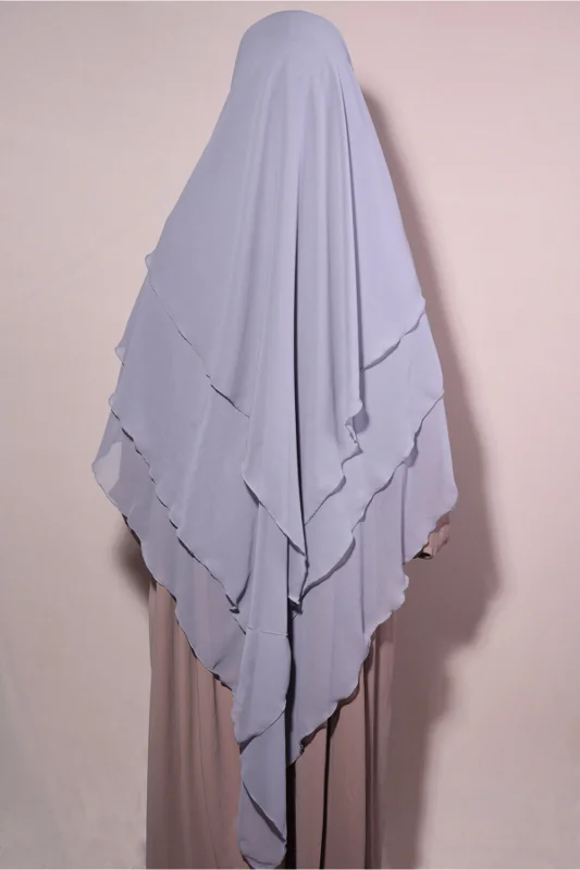 Hazır Peçeli Üç Katlı Sufle Khimar Gri - Gri – 2. görsel