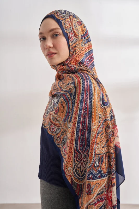 Ethnic Vual Mystigue Desen Özel Seri Şal - Lacivert Dore – 2. görsel