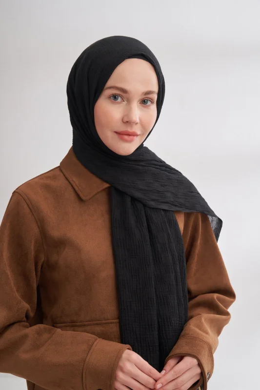 Müslin Dama Desen Şal 3350-Siyah – 3. görsel