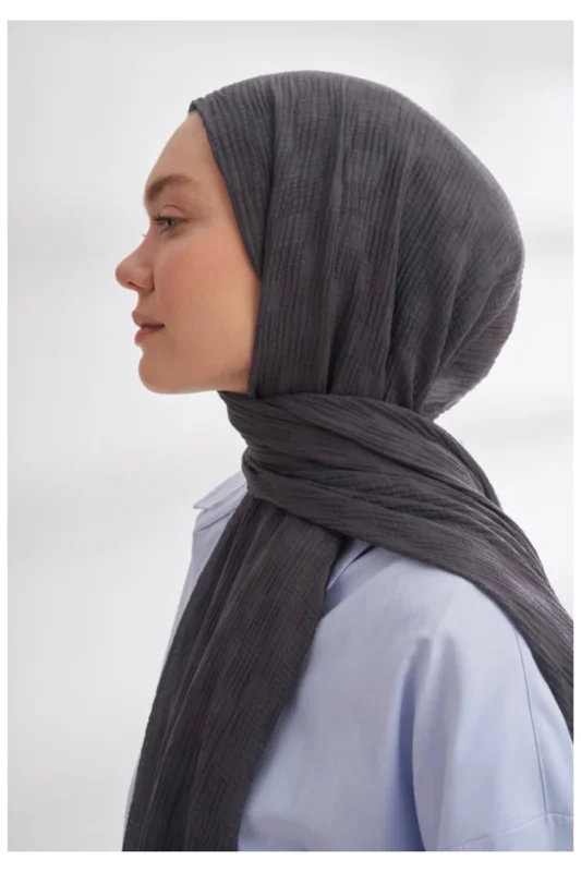 Müslin Dama Desen Şal - Gri - Mavi – 2. görsel