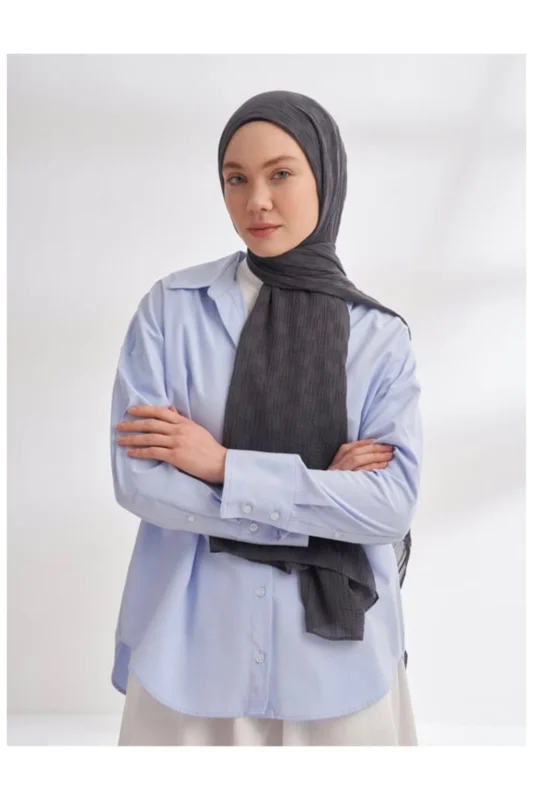 Müslin Dama Desen Şal - Gri - Mavi – 3. görsel