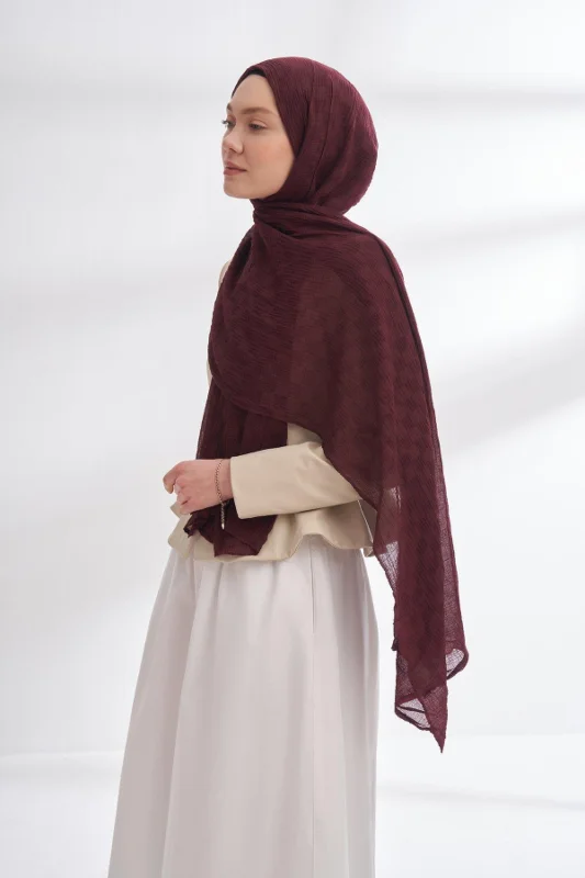Müslin Dama Desen Şal 3350-Burgundy – 2. görsel