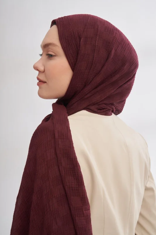 Müslin Dama Desen Şal 3350-Burgundy – 3. görsel