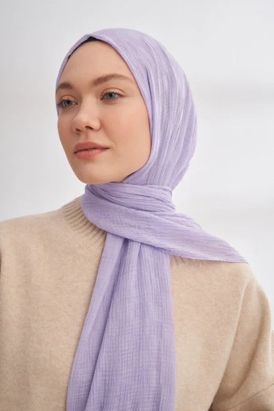 Müslin Dama Desen Şal 3350-Açık Leylak – 3. görsel