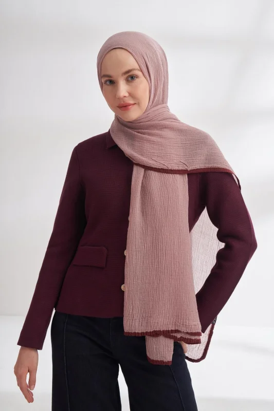 Müslin Biyeli Şal 3352-Sisli Pudra – 2. görsel