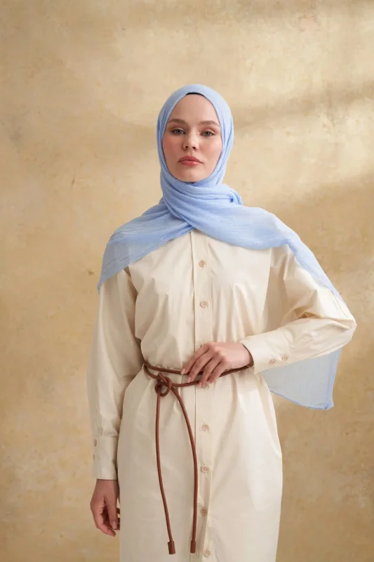 Müslin Yaprak Desen Şal 3351-148 Bebe Mavisi – 3. görsel