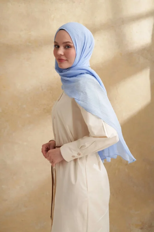 Müslin Yaprak Desen Şal 3351-148 Bebe Mavisi – 2. görsel