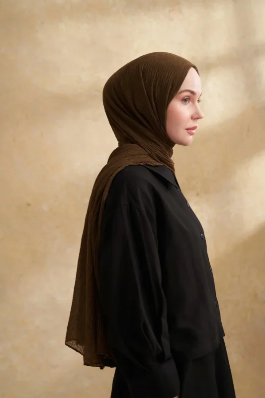 Müslin Yaprak Desen Şal 3351-846 Koyu Haki – 2. görsel