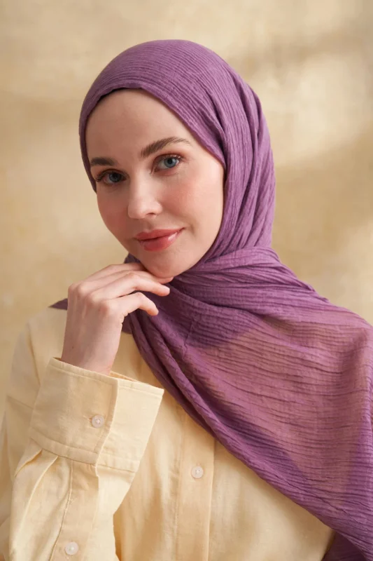 Müslin Yaprak Desen Şal 3351-186 Leylak – 3. görsel