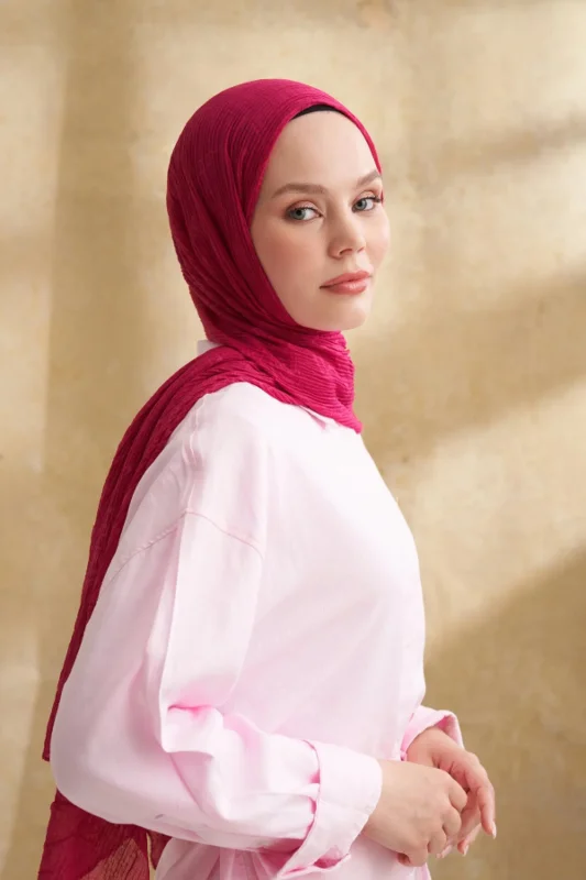 Müslin Yaprak Desen Şal 3351-128 Fuşya – 3. görsel