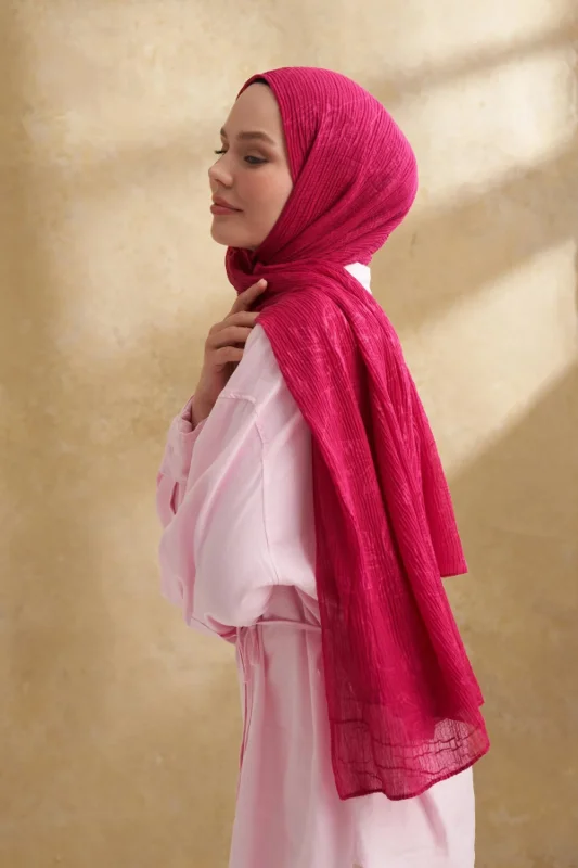 Müslin Yaprak Desen Şal 3351-128 Fuşya – 2. görsel