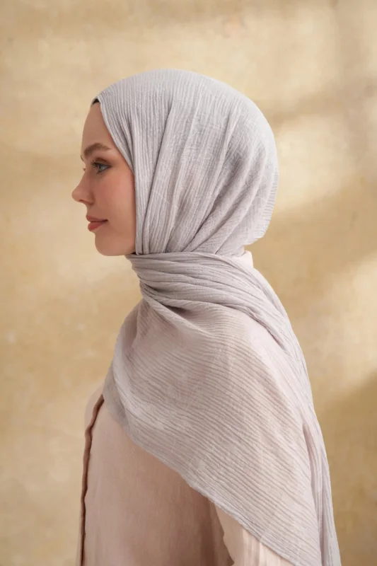 Müslin Yaprak Desen Şal 3351-311 Gümüş – 3. görsel