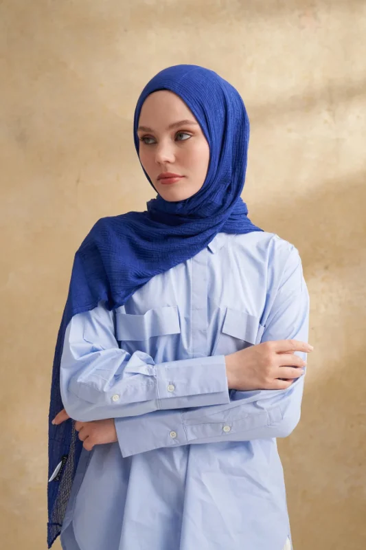 Müslin Yaprak Desen Şal 3351-1033 Morcivert – 2. görsel