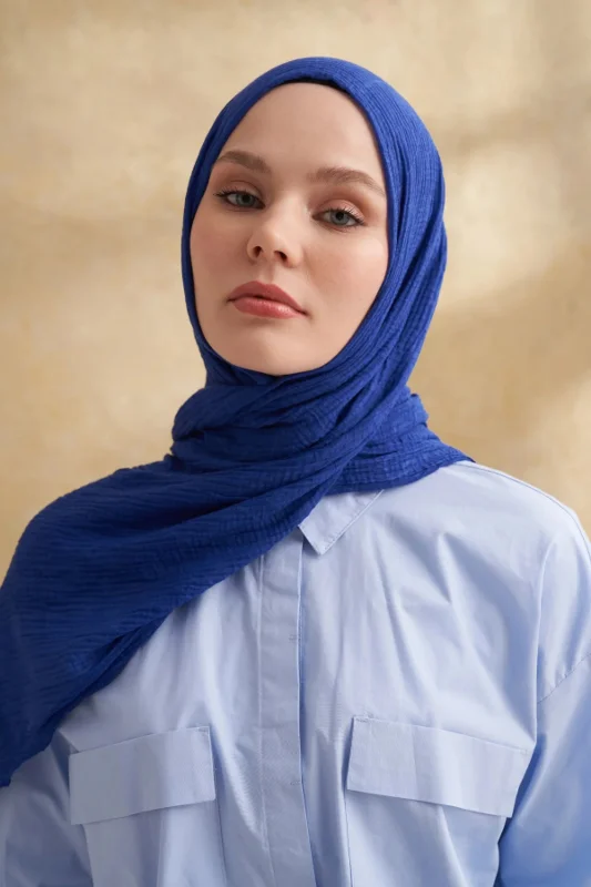 Müslin Yaprak Desen Şal 3351-1033 Morcivert – 3. görsel