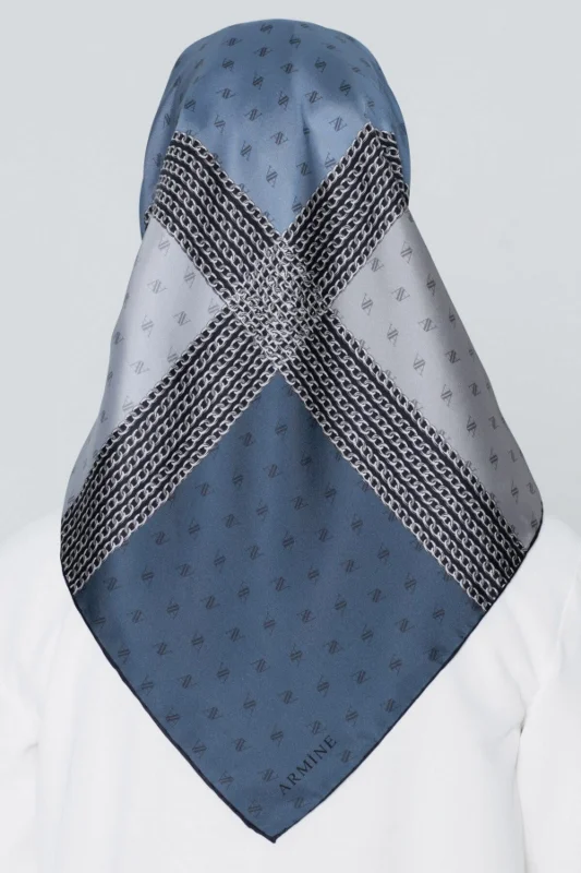 Modern Twill Ipek Eşarp Modeli Özel Nostalji Serisi Gri Fume Indigo 8113d-04 Eşarp – 4. görsel