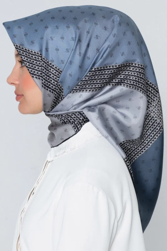 Modern Twill Ipek Eşarp Modeli Özel Nostalji Serisi Gri Fume Indigo 8113d-04 Eşarp – 3. görsel
