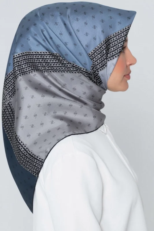 Modern Twill Ipek Eşarp Modeli Özel Nostalji Serisi Gri Fume Indigo 8113d-04 Eşarp – 2. görsel
