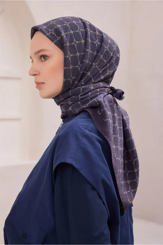 Fresh Geometrik Desen Lacivert Bej Paulista Eşarp 10 - 104 – 2. görsel