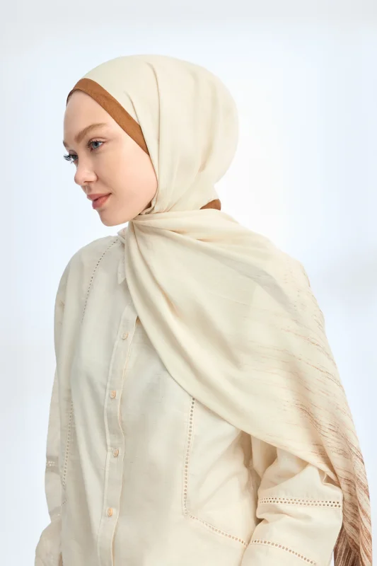 ELEGANT HARMONY LINORA DESEN ŞAL - AÇIK KAHVE – 3. görsel
