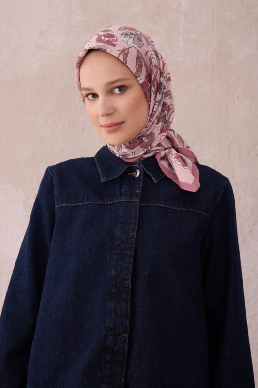 Fresh Çiçek Desen Pudra Bordo Gri Paulista Eşarp 13 - 07 – 2. görsel