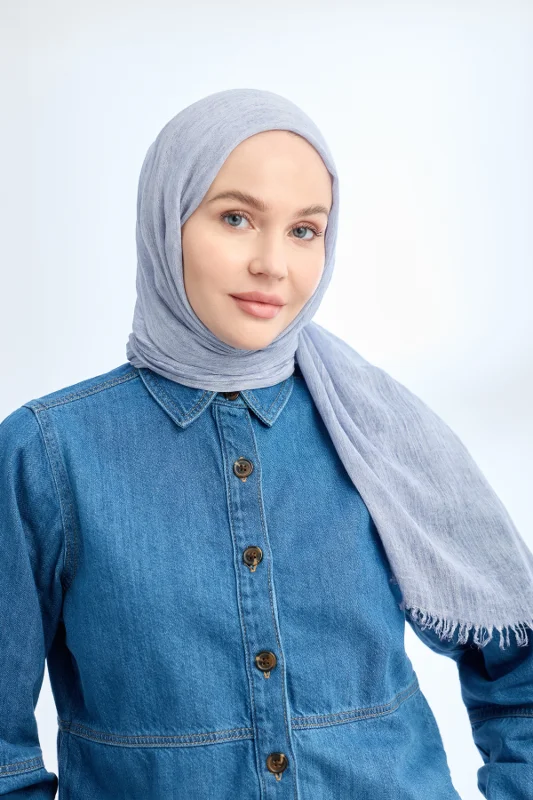 ESKİTME GÖRÜNÜMLÜ ORGANIC TOUCH VİSKOZ ŞAL - BEBE MAVİ – 2. görsel