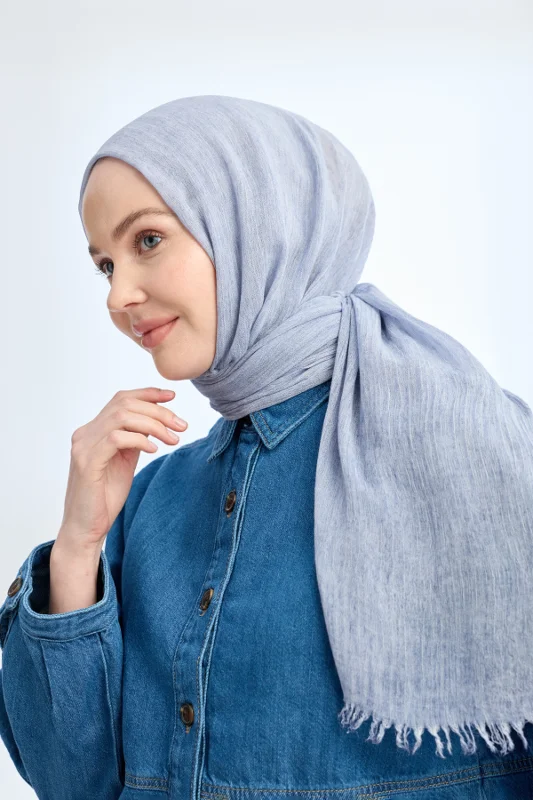 ESKİTME GÖRÜNÜMLÜ ORGANIC TOUCH VİSKOZ ŞAL - BEBE MAVİ – 3. görsel