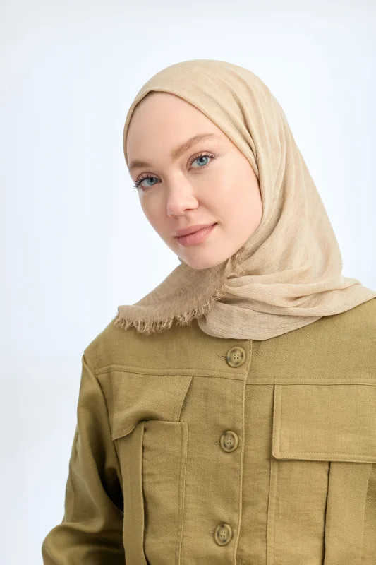 ESKİTME GÖRÜNÜMLÜ ORGANIC TOUCH VİSKOZ ŞAL - BEJ – 3. görsel