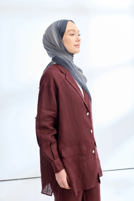 SOFT BLUSH FLOŞ VİSKON ŞAL - KOYU GRİ – 3. görsel