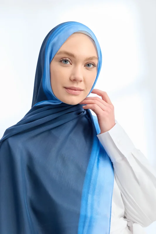 SOFT BLUSH FLOŞ VİSKON ŞAL -LACİVERT - BEBE MAVİSİ – 3. görsel