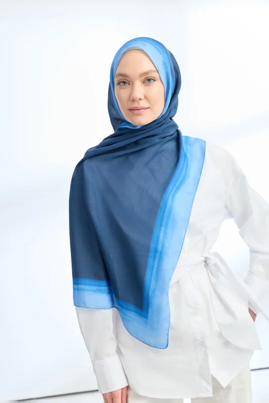 SOFT BLUSH FLOŞ VİSKON ŞAL -LACİVERT - BEBE MAVİSİ – 2. görsel