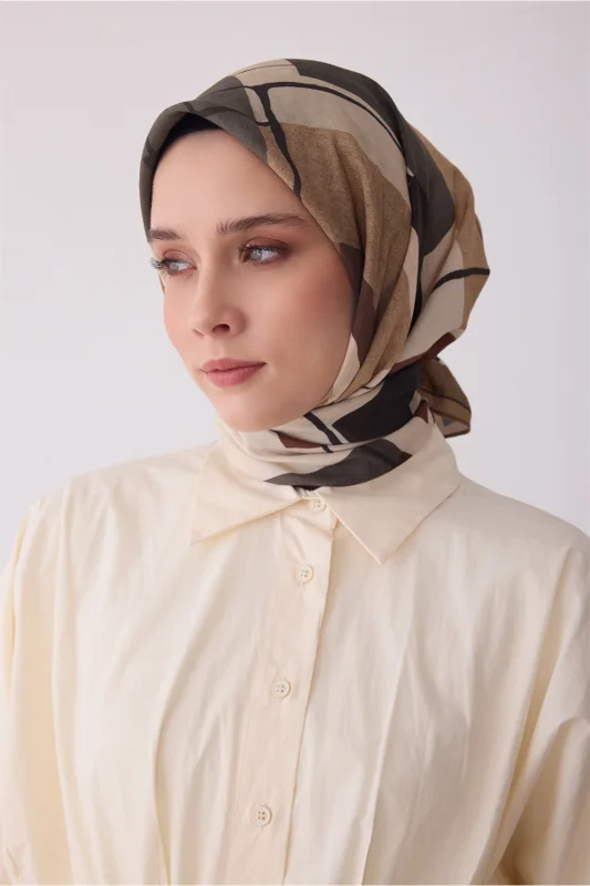 Fresh Yaprak Desen Kahve Bej Modal Eşarp 3415 - 20 – 2. görsel
